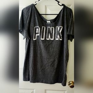 VS - Pink - gray - t shirt - scoop neck - large